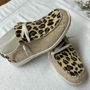Leopard Print Canvas Slip-On Shoes with White Laces